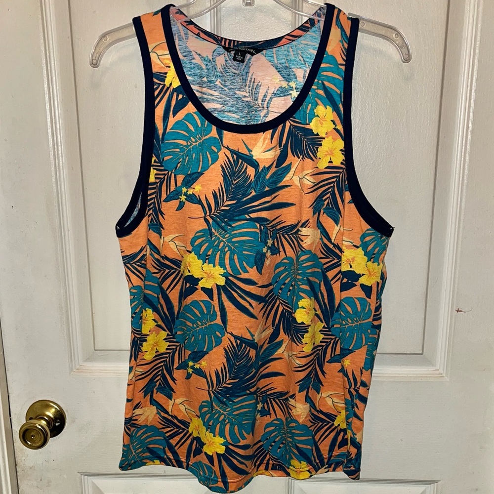 DISTORTION Men’s Tropical print Tank Top. Sz L.